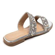 Rhinestone Decor Double Strap Flat Slide Sandals - Silver - View 4