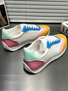 Women's Contrast Lace-Up Casual Sneakers, Lightweight And Comfortable Outdoor Flat Shoes, Low-Top Breathable Fitness And Sports Casual Shoes