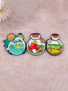 3Pcs The Frog In The Bottle Enamel Pins Cute Brooches Badge Lapel Pin For Backpack Clothes Accessories Animal Jewelry Birthday Gifts - Multicolor - View 6