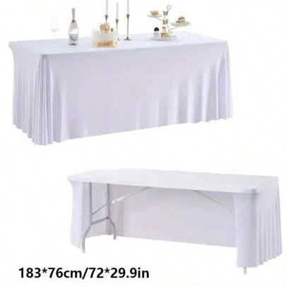 1pc Open Front Tablecloth Polyester Milk Silk Elastic Rectangular Tablecloth For Conference Table, Hotel Meeting Room, Exhibition, Activity Long Table Cover