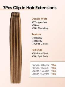 jessie's wig 杰西假发7件套，含16个夹子，直发夹式接发，真人发，天然原生发，双层缝制，适合女性日常佩戴，易于佩戴，P4/27#棕色至暖金色渐变挑染 - S4/27 - 查看 4