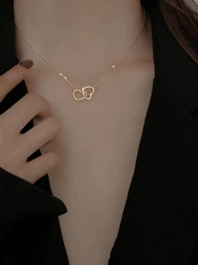 1件装女士双心吊坠项链，时尚不锈钢光滑亮泽不褪色饰品，适合女性，节日、生日皆宜 - 情人节送给她的最佳礼物 - 彩色 - 查看 6