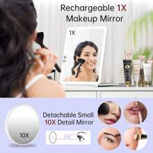 FASCINATE 1800mAh Rechargeable Large Travel Makeup Mirror With Lights, 10x7.5 Portable Lighted Makeup Mirror With 3 Color Lights, Dimming Folding Light Up Travel Mirrors With 10X Magnifying Mirror, Girls And Women Gift - 白色 - 查看 4