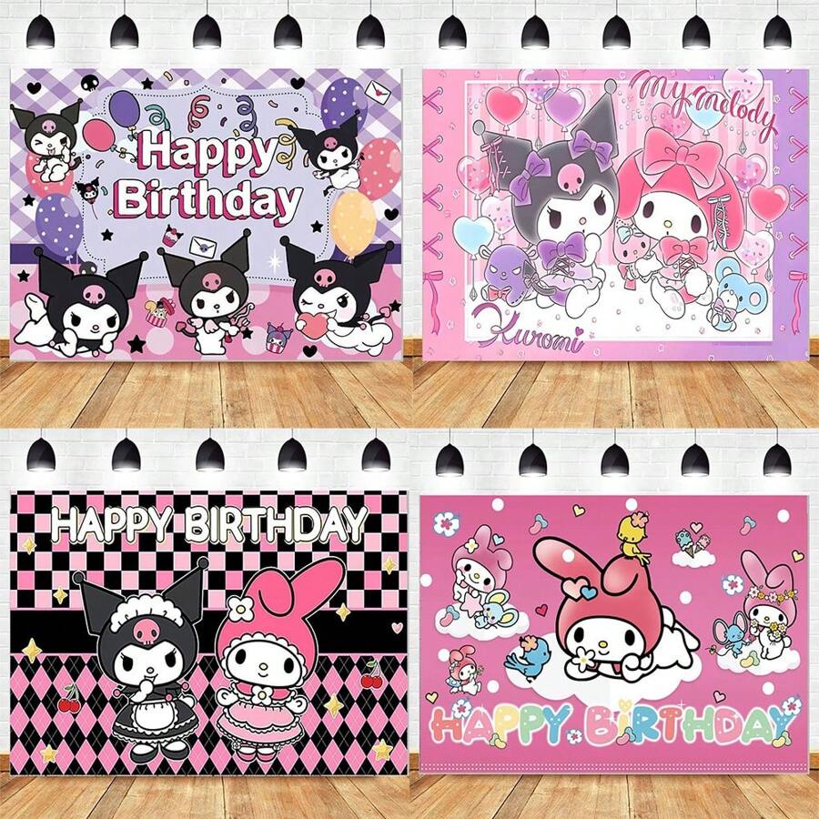Sanrio 派对装饰 Kuromi 创意墙面背景 晚会 生日派对氛围装饰 My Melody 可爱时尚派对主题墙 Kuromi 派对多功能用品 My Melody 可重复使用场景布 多场景多场合实用物品 - 彩色 - 查看 1