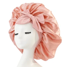[Pink Satin Bonnet] Soft Luxurious Pink Satin Bonnet - Adjustable Tie Band & Bow Accent, Comfortable Ruffled Design For A Snug Fit, Hair Protection | Satin Cap | Smooth Satin Finish For Women & Men