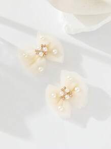 2pcs/Set Pearl & Tulle Bow Kids Hair Clips