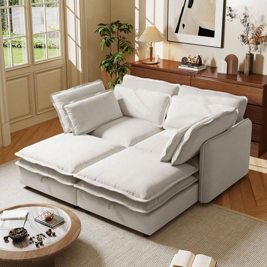 MERAX Double-Layer Cushion Modern Large U-Shaped Modular Sofa, Freely Combinable 6-Seater Or 4-Seater With Storage Function, Convertible To Sofa Bed, Perfect For Living Rooms, Offices, And Apartments - 4-Seater sofa-Beige - 查看 1