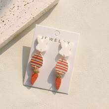 1 Pair Cute Easter Bunny & Egg Acrylic Long Pendant Earrings, Women Easter Party Accessories - White - View 1