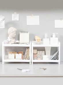 1 Peça Prateleira de Armazenamento de Camada Dupla, Organizador de Mesa de Plástico Branco para Casa