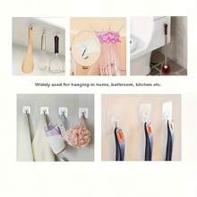 10 stuks eenvoudige en transparante haak-casual stijl plastic multifunctionele haakset, die de muur niet beschadigt en geen lijm achterlaat, geschikt voor het ophangen van sleutels, hoeden en handdoeken-eenvoudig te installeren, geen gaten nodig, zelfklevend, geschikt voor badkamers, slaapkamers en kantoren,