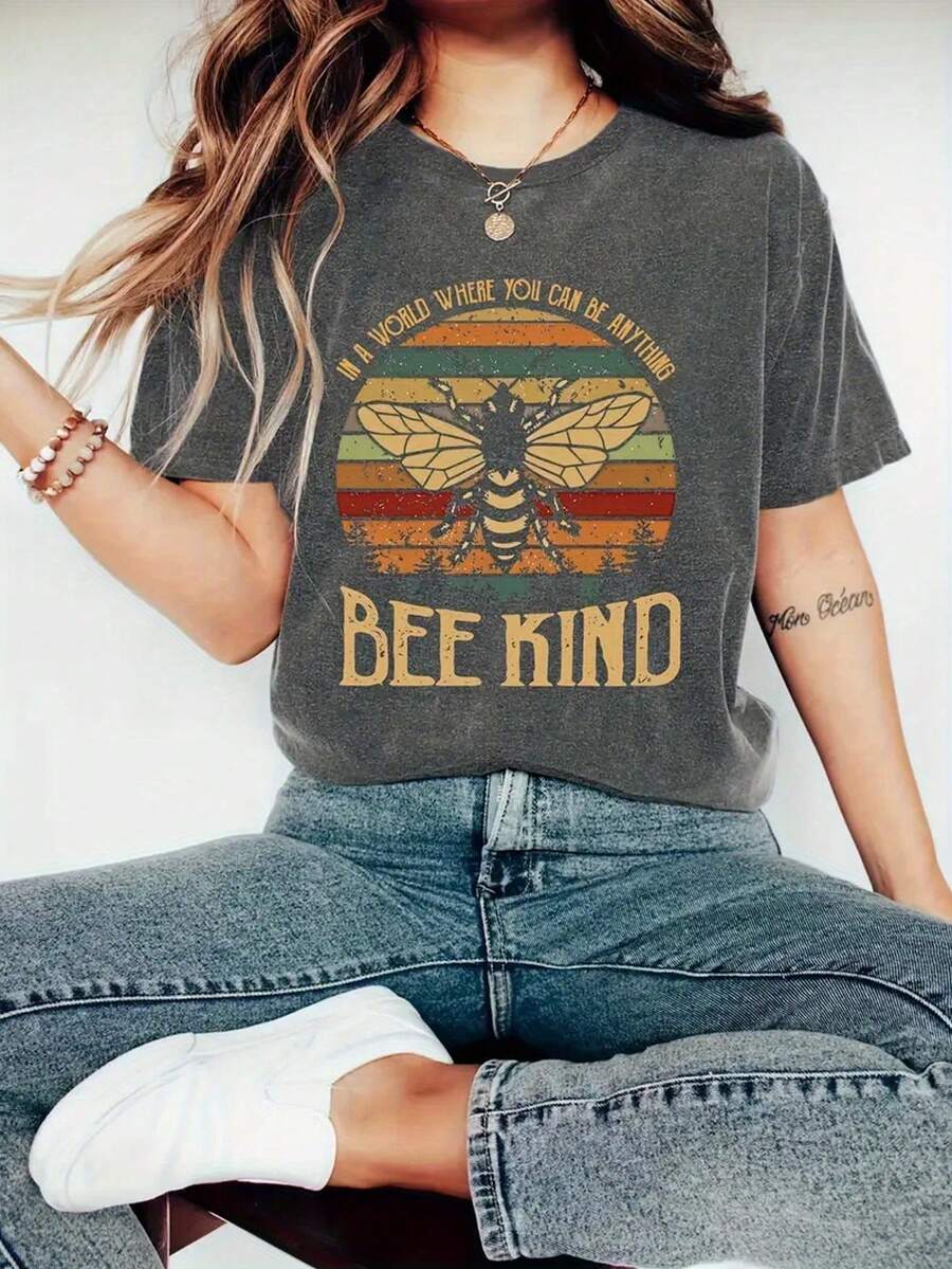 Summer And Spring Patterned Printed T-Shirts, Short Sleeved Round Neck Casual Tops, Women's Tops