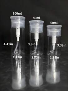 1pc 60ml/80ml/100ml Nail Art Press Bottle, Alcohol Nail Polish Remover Cleansing Water Refillable Bottle, Large Capacity Makeup Remover Empty Bottle Containers For Cosmetics