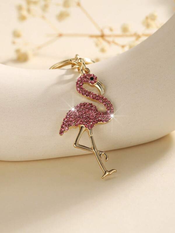 1 pezzo Portachiavi con fenicottero completamente tempestato di cristalli, stile carino e minimalista, adatto come anello portachiavi, decorazione per borse, portafogli, accessori per auto, ciondolo per borse, accessori scolastici, stile gotico, Y2K
