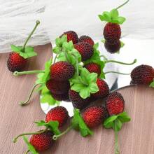 30 piezas de fresas de plástico artificiales de color rojo cereza con cuentas de vidrio y espuma realistas para decoración de hogar, cocina, fiesta y utilería de fotografía