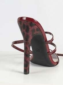 Women's Leopard Print Round Toe Criss-Cross Ankle Strap Stilettos High Heel Sandals, Elegant Fashion Party Maroon Heels
