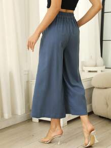 Linen Pants For Women Culottes Capris Wide Leg Palazzo Boho Pants Trousers - Màu xanh lam - Xem 2