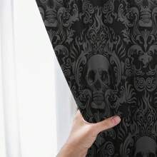 ستارتان بموضوع هالوين، ستائر مطبوعة بنمط الجمجمة - ستائر بجيب من البوليستر، مناسبة لغرفة النوم والصالة والمكتب ديكور المنزل - قابلة للغسل في الغسالة، زخرفية