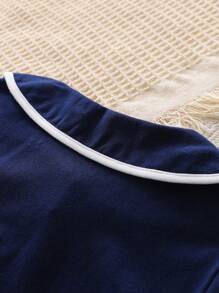 Vestido Casual de Escola Elegante e Bordado para Meninas Pré-Adolescentes, Vestido Atlético de Manga Curta com Colarinho e Modelagem A-line para Meninas Pequenas e Pré-Adolescentes, Novo Verão