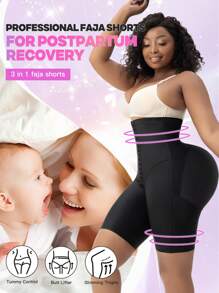 larrycard 1pc Women Compression Tummy Control Shapewear Shorts Fajas Post Surgery Butt Lifter Slimming Thigh With Hooks Front - Black - View 4