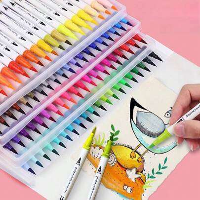 120PCS/100PCS/80PCS/60PCS/48PCS/36PCS/24PCS/12PCS双头马克笔套装，马克笔可水洗软头笔套装，多种套装型号可供选择，绘画不浸水纸，艺术收藏，笔涂鸦艺术DIY笔，彩色绘画水彩艺术马克笔套装，防水大容量彩色笔，送给学生的精美礼物，完美的礼物，马克笔，返校，学校用品