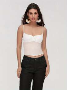 Lace Camisole Top Pink Black Red - White - View 3