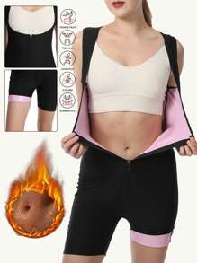 1 pieza, nueva chaleco de sudaración de primavera y verano de una sola pieza para mujer, chaleco deportivo de entrenamiento de cintura, moldea la figura de la mujer para fitness, sudadera con cremallera para fitness y ejercicio femenino, un mono ajustado al pecho, cintura y cadera que levanta, adecuado para yoga, ejercicio y ropa deportiva