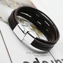 Vintage Leather Adjustable Bracelet Set, Casual Accessories, Suitable For Men's Everyday Wear, Dating, Gathering, Birthday, Thanksgiving, New Year Gifts - Multicolor - View 5