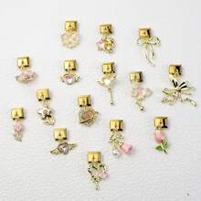 1 pieza Módulo de pulsera de diamantes únicos de moda personalizada con dijes de tulipán, lazo, corazón, flor, estrella y perla en oro - Dorado - Ver 2