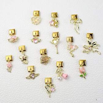 1 件时尚独特定制钻石郁金香、蝴蝶结、心形、花朵、星形珍珠金模块吊坠手链模块