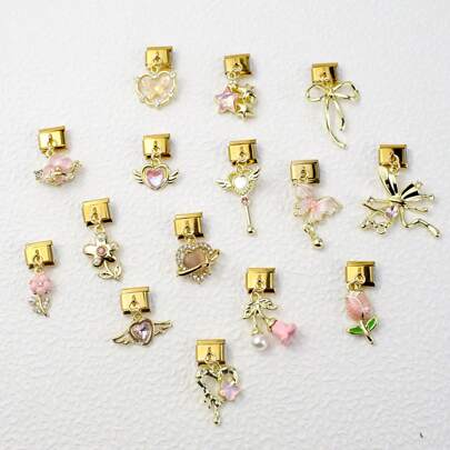 1 PC Fashion Unique Custom Diamond Tulip, Bow, Heart, Flower, Star Pearl Gold Module Pendant Bracelet Module