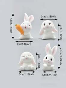 4 Pieces Set Of Charming White Rabbit Statues With Carrot And Mushroom Accents Perfect For Easter And Party Tabletop Decoration Plastic Is Perfect For Winter And New Year