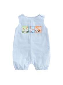 Baby Girl Boy Sleeveless Romper With Rabbit And Vertical Stripes Jumpsuits Perfect For Easter Every Day Wear - Blue - View 1