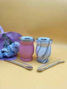 1 bộ, 8OZ, Cốc đựng trà Yerba Mate hai lớp bằng thép không gỉ, Cốc cà phê kèm thìa ống hút Mate & Cọ rửa, Cách nhiệt chống bỏng, Dễ vệ sinh, Lý tưởng cho người yêu thích trà Mate truyền thống (Hạt đá cẩm thạch/Hồng/Xám/Xanh lá cây nhạt) Quay lại trường - nhiều màu - Xem 3