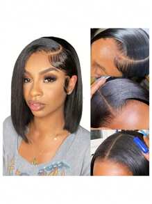 Rabattierte Bob-Perücke aus Echthaar 13x4 Lace Frontal Perücken, Geschenke für Frauen, kurze Glueless Lace Front Bob-Perücke, gerade Haare, vorgerupft, 150 Dichte, Naturfarbe, 8 10 12 14 16 Zoll - SNatural - Übersicht 5