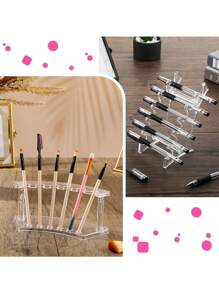 2 件套塑料笔架，6 槽笔架，眉笔架，化妆刷架，适合家庭、学校和办公室使用。坚固、节省空间、现代设计，增强桌面整洁度 - 彩色 - 查看 1