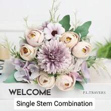 1pc Artificial Flower Bouquet, Decorative For Garden, Home, Outdoor Use, Roses, Daisies, Hydrangea, Wedding, Photography, Events, Multi-Color