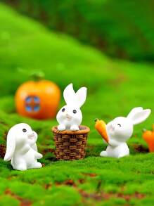 4 Pieces Set Of Charming White Rabbit Statues With Carrot And Mushroom Accents Perfect For Easter And Party Tabletop Decoration Plastic Is Perfect For Winter And New Year