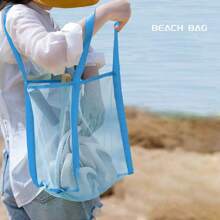 1 Stück Strandtasche, einfarbig, großräumige Kulturbeutel Aufbewahrungstasche mit Mesh