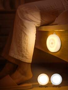 1pc Motion Sensor Round Wall Light, Plastic Material, Warm/White Light, Body Sensor Lamp, Long Cabinet Light, Closet Light, Corridor, Cabinet, Sensor Light, Powered By 3 AAA Batteries (Batteries Not Included) - Multicolor - View 1