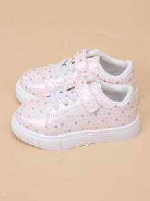 Girls' Fashion Pink Hearts Print Hook & Loop Casual Sneakers - Pink - View 4