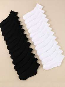 12 Pairs Of Children's Solid Color Black And White Socks Suitable For Daily Life, Boys And Girls, Media - Multicolor - View 2