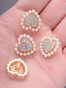 5 件/包时尚镂空双心形水晶珍珠金属纽扣，百搭开衫毛衣外套夹克鞋帽礼盒 DIY 缝纫首饰配件 - 彩色 - 查看 3