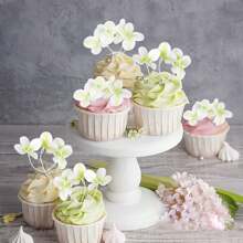 10 piezas de decoraciones para pasteles con flores artificiales - Tóper para pastel de cumpleaños feliz, decoraciones para pasteles de boda, compromiso, baby shower, cumpleaños, cupcakes, aniversario y fiestas