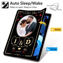 1 st. Aanpasbare foto- en tekstbedrukte tabletbeschermhoes compatibel met iPad, gepersonaliseerde fotonaam voor koppels tabletbeschermhoes compatibel met iPad 9e/8e/7e generatie 10,2", prachtig romantisch patroon tabletbeschermhoes compatibel met iPad 10e generatie, iPad Pro 11" 2021/2020/10e generatie, iPad Mini 4/5/6, met pengleuf, anti-val, automatische wek-/slaapfunctie, 4-hoeks anti-schok, water-/krasbestendig, verstelbare kijkhoekstandaard, zwart