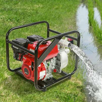 SKYSHALO Gasoline Powered Trash Pump, 3"/2", 6.5HP/7HP, 132GPM /242GPM 4-Stroke Gasoline Engine Water Transfer Pump With 25ft/7.62m Outlet Hose, 98/148ft Max Lift, 22/26ft Suction, Cast Iron Impeller For Irrigation Ponds