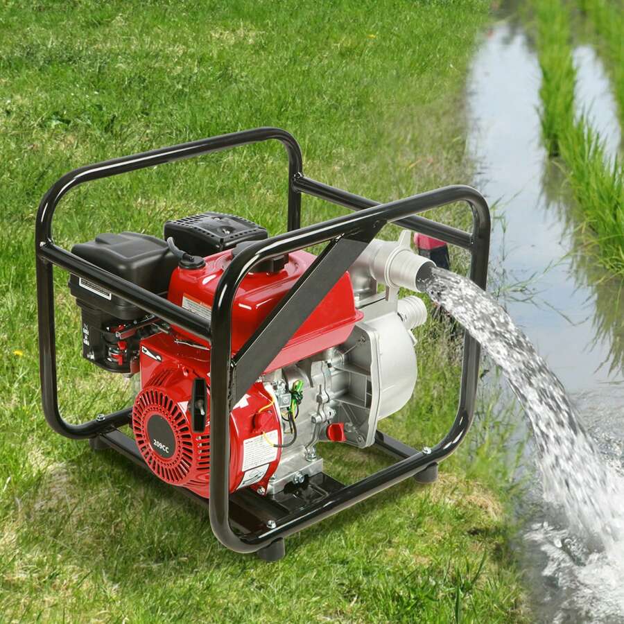 Gasoline Powered Trash Pump, 3"/2", 6.5HP/7HP, 132GPM /242GPM 4-Stroke Gasoline Engine Water Transfer Pump With 25ft/7.62m Outlet Hose, 98/148ft Max Lift, 22/26ft Suction, Cast Iron Impeller For Irrigation Ponds - 20 X 16.1 X 16.9 In,Gasoline Engine Water Pump(1) - View 1