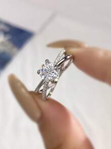 1Pc Advanced Bowknot 1ct Moissanite Diamond Wedding Band Ring Design D Color S925 Sterling Silver Ring,Suitable For Engagement, Wives, Girlfriends, Birthday Gifts, Anniversary Gifts Bridal Fine Jewelry