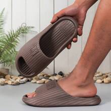 25pcs New Summer Home Indoor Non-Slip Slippers, Men & Women Outdoor Wear Air Cushion Thick Sole Couple Soft Sole Slides, Fashion Comfortable Beach Sandals - Brown - View 5