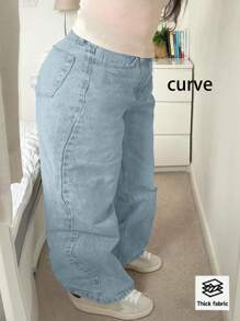 TOP 跨境美式辣妹直筒街头宽松休闲加大码女式牛仔裤 春季款 - 淺色水洗藍 - 查看 5