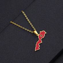 Stainless Steel Map Pendant Necklace Pendant Necklace Men's And Women's Flag Necklace Carnival Decorative Necklace 18k Gold Plated Jewelry - Multicolor - View 4